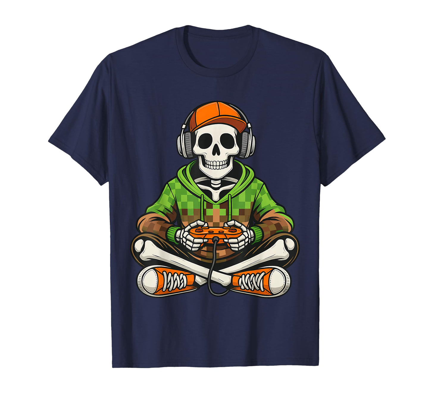 Video Game Pixel Skeleton Halloween Gamer Men Boy Kids T-Shirt