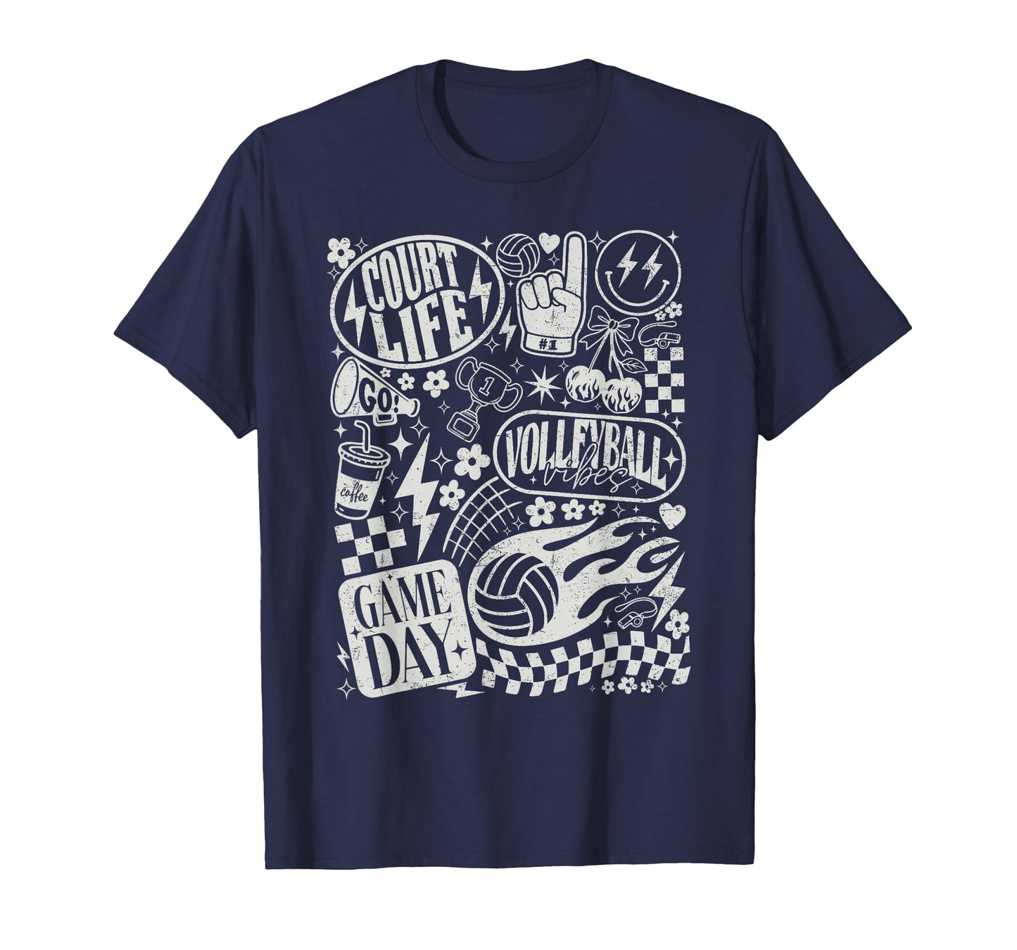 Retro Checkered Volleyball Game Day Men Women Kids T-Shirt