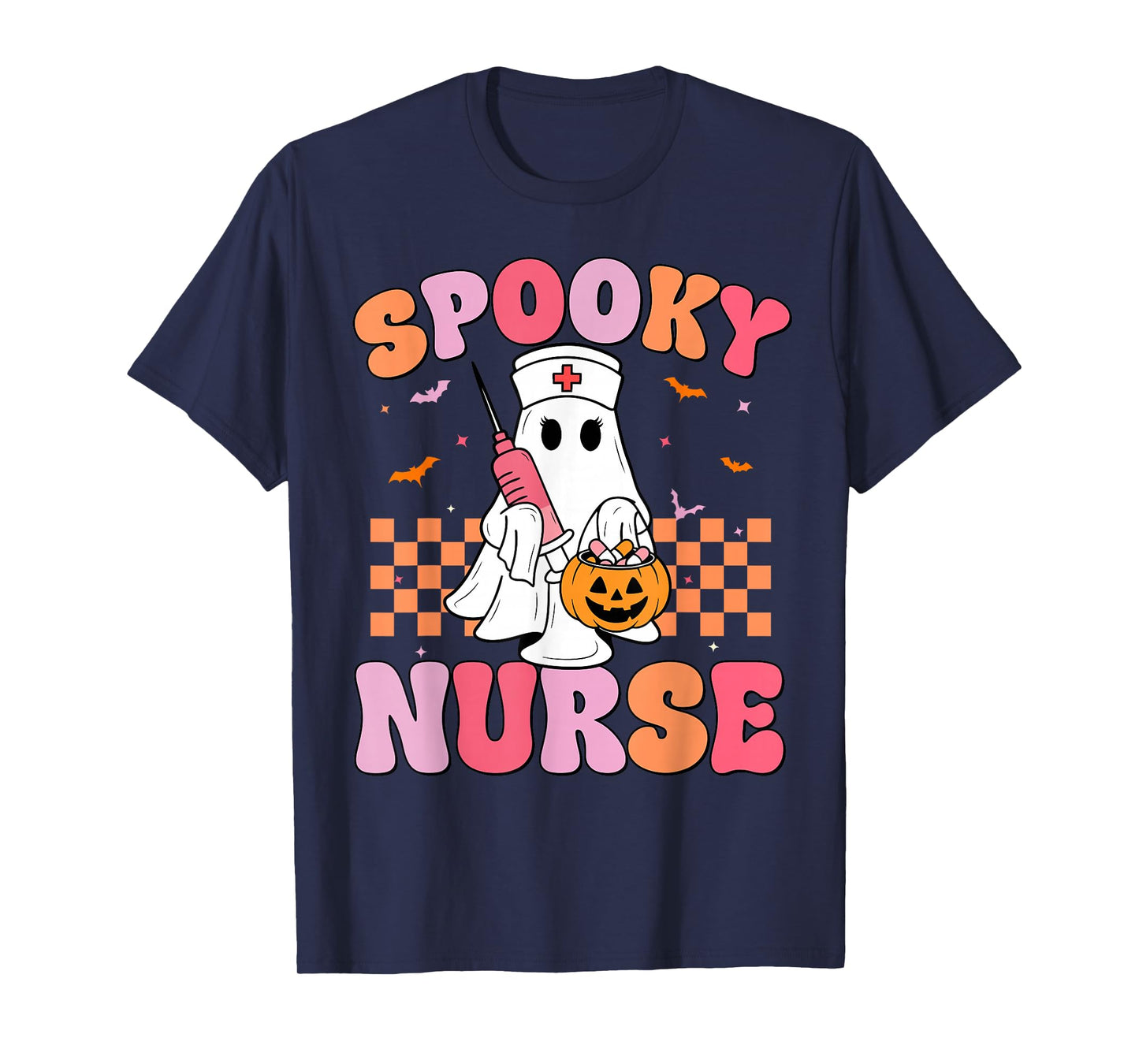 Groovy Spooky Nurse Funny Ghost Halloween Nursing Women T-Shirt