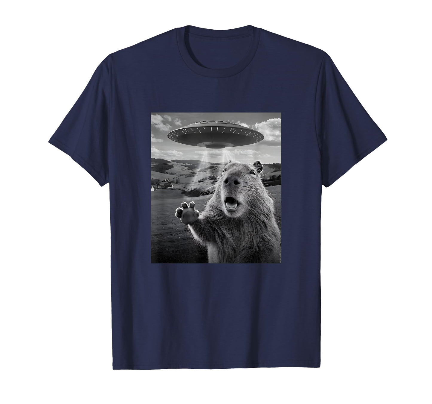 Alien UFO with Scared Capybara Funny UFO T-Shirt