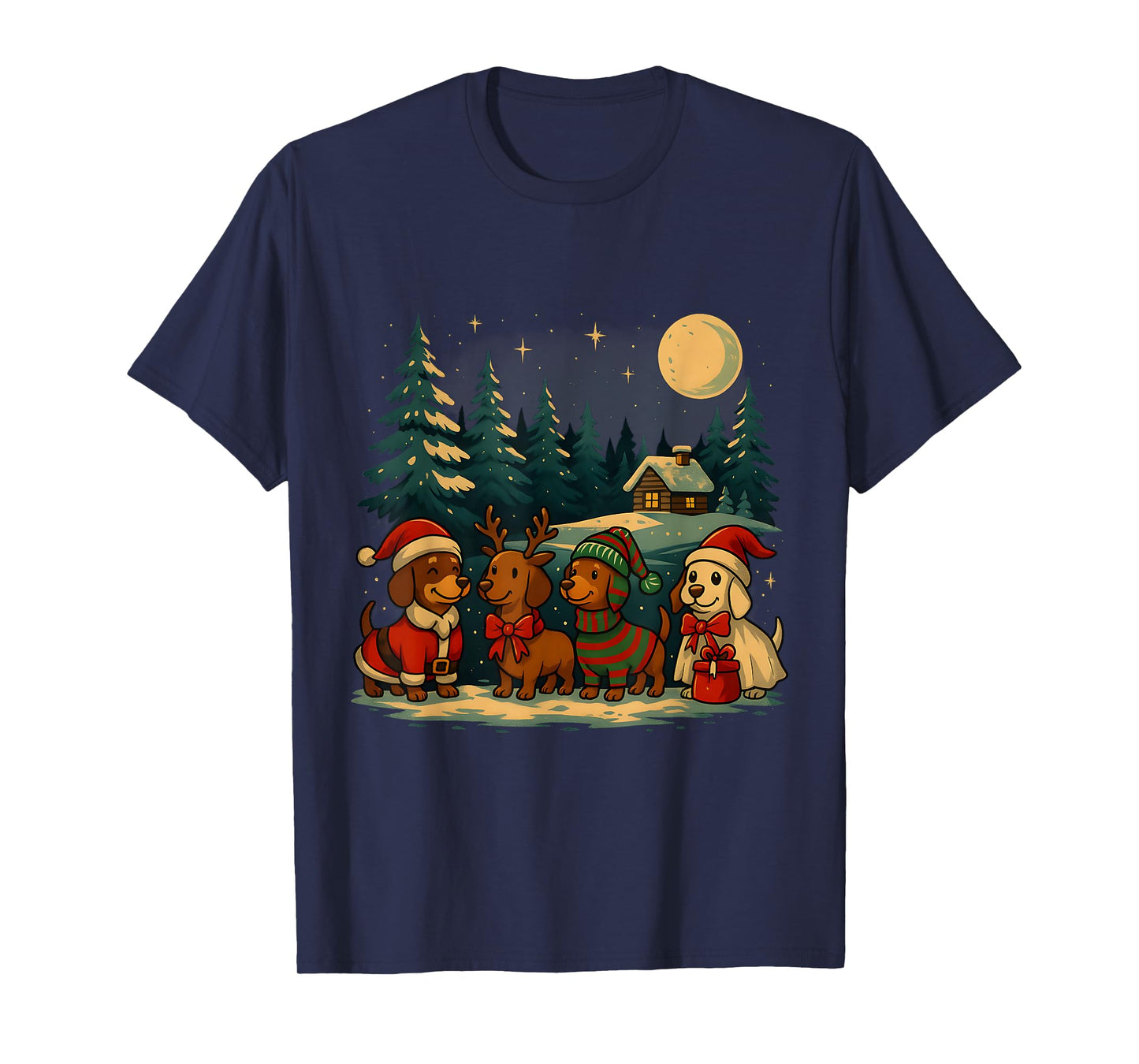 Christmas Dachshunds in Winter Wonderland Holiday Art T-Shirt