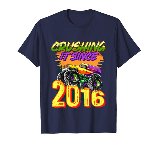Kids Monster Truck Crushing It Since 2016 Kids Birthday Party T-Shirt