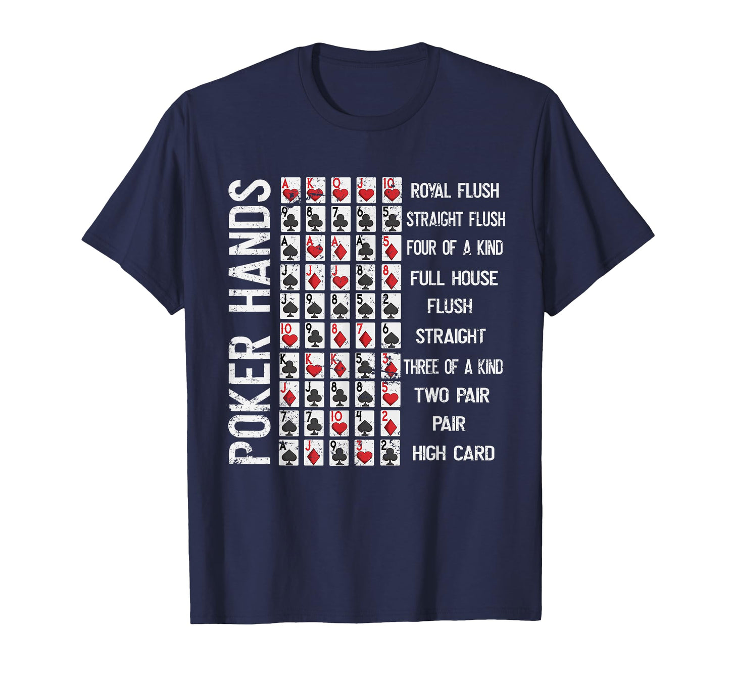 Poker Hands Cheat Sheet Card Casino Games Funny Player Gift T-Shirt