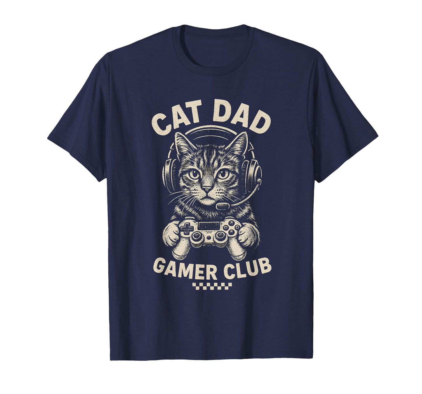 Vintage Cat Dad Gamer Club Video Games Gaming Cat Player Men T-Shirt