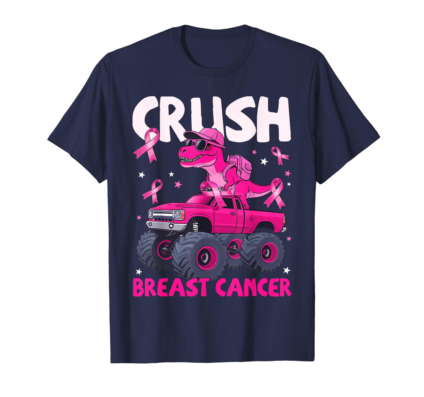 Crush Breast Cancer Awareness Monster Truck Dinosaur Kid T-Shirt