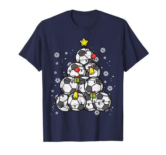 Soccer Christmas Tree Xmas Pajamas PJs Player Boys Girls T-Shirt