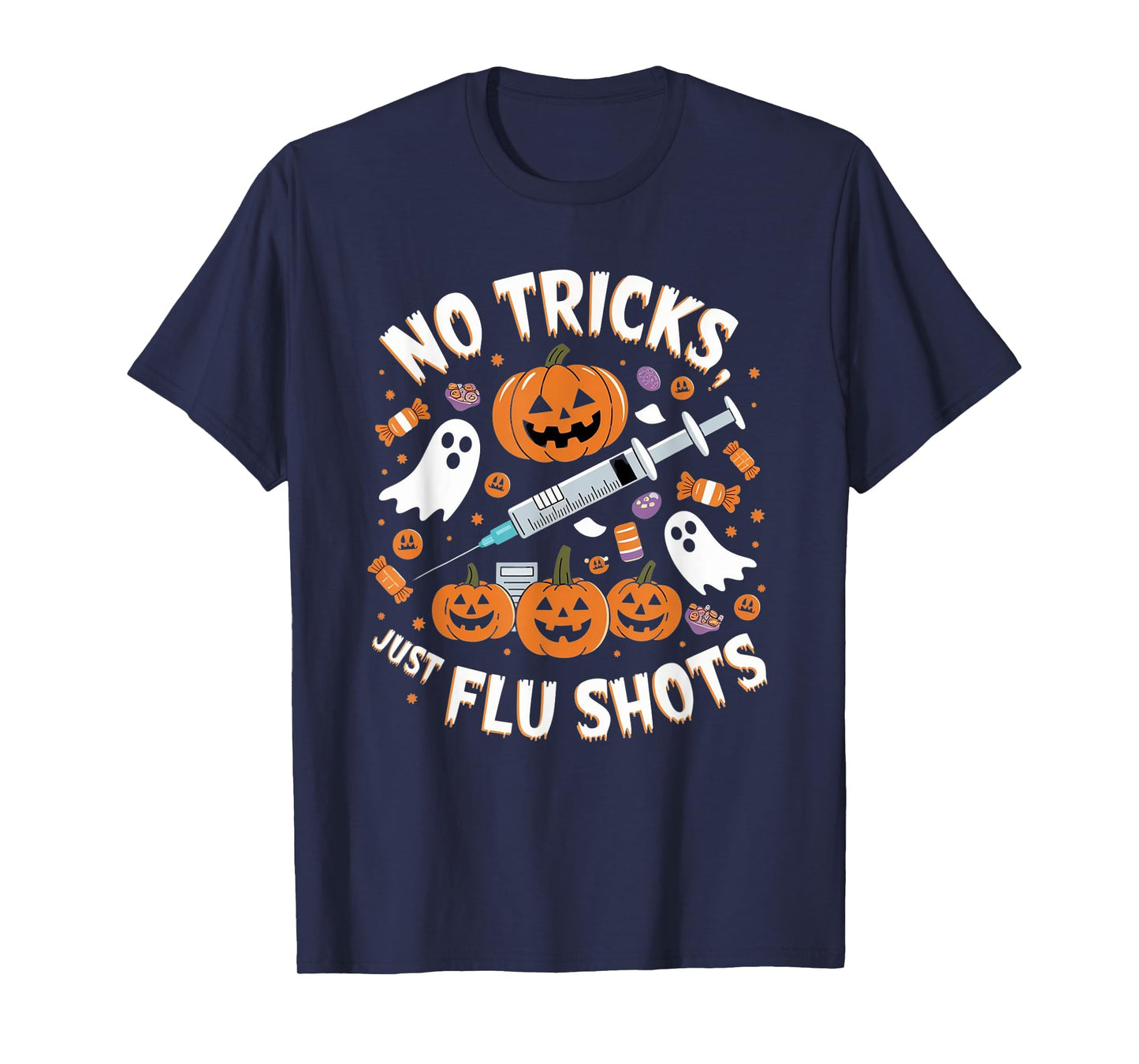 Halloween Healthcare Humor Flu Shots and Pumpkins Theme T-Shirt
