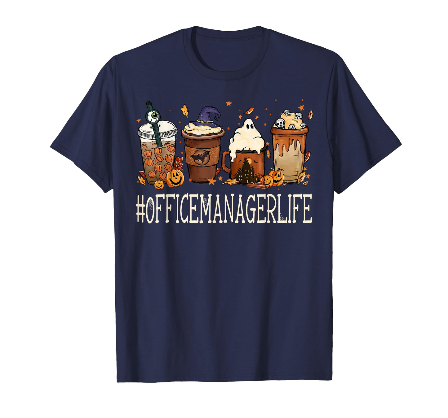 Office Manager Horror Fall Coffee Spooky Halloween Pumpkin T-Shirt