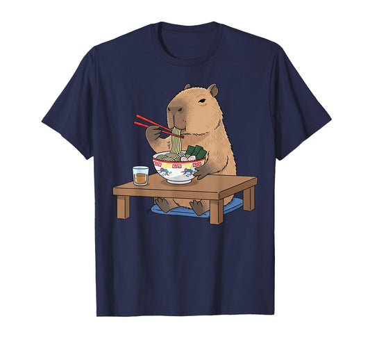 Capybara Eating Ramen Kawaii Japanese Noodles Funny Anime T-Shirt
