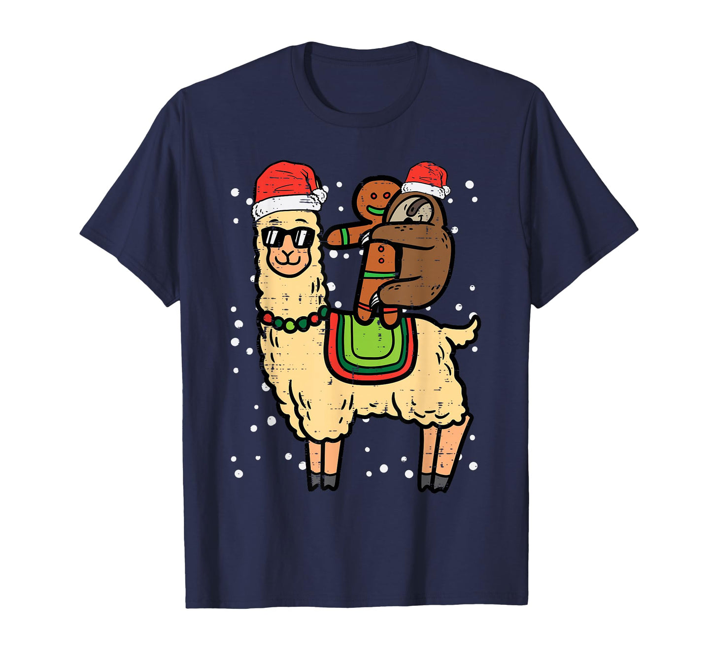 Christmas Sloth Gingerbread Riding Llama Xmas Men Women Kids T-Shirt