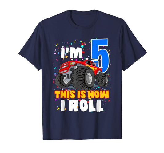 Boys 5 Years Old 5th Birthday Boy Monster Truck Offroad Party T-Shirt