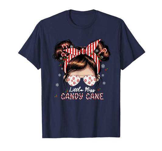 Little Miss Candy Cane Christmas Messy Bun Toddler Girl Kids T-Shirt