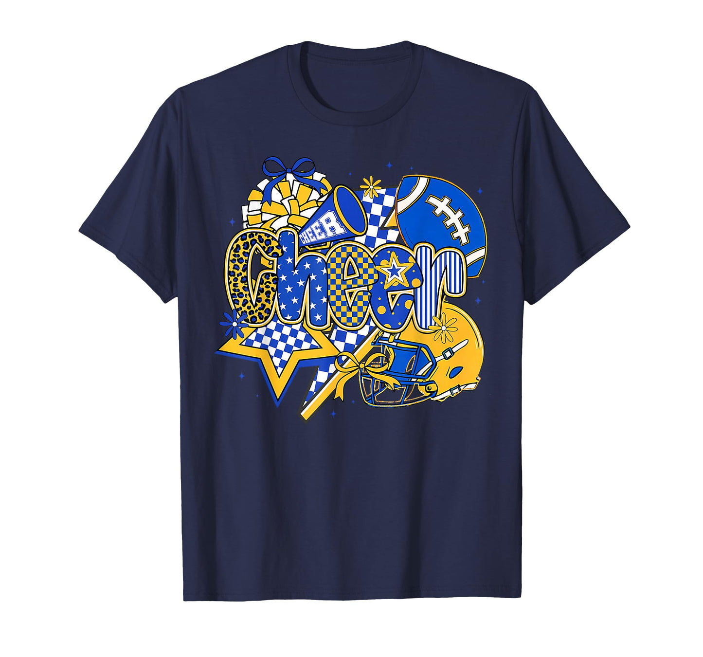 Retro Blue & Gold Cheer Football Game Day Coquette Bow T-Shirt