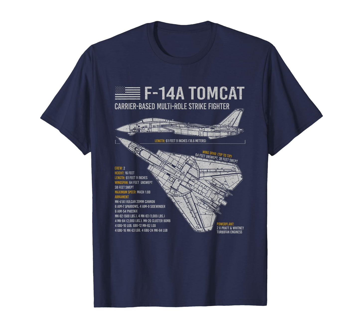 F-14 Tomcat F14 Aircraft Airplane Blueprint Facts. T-Shirt Small