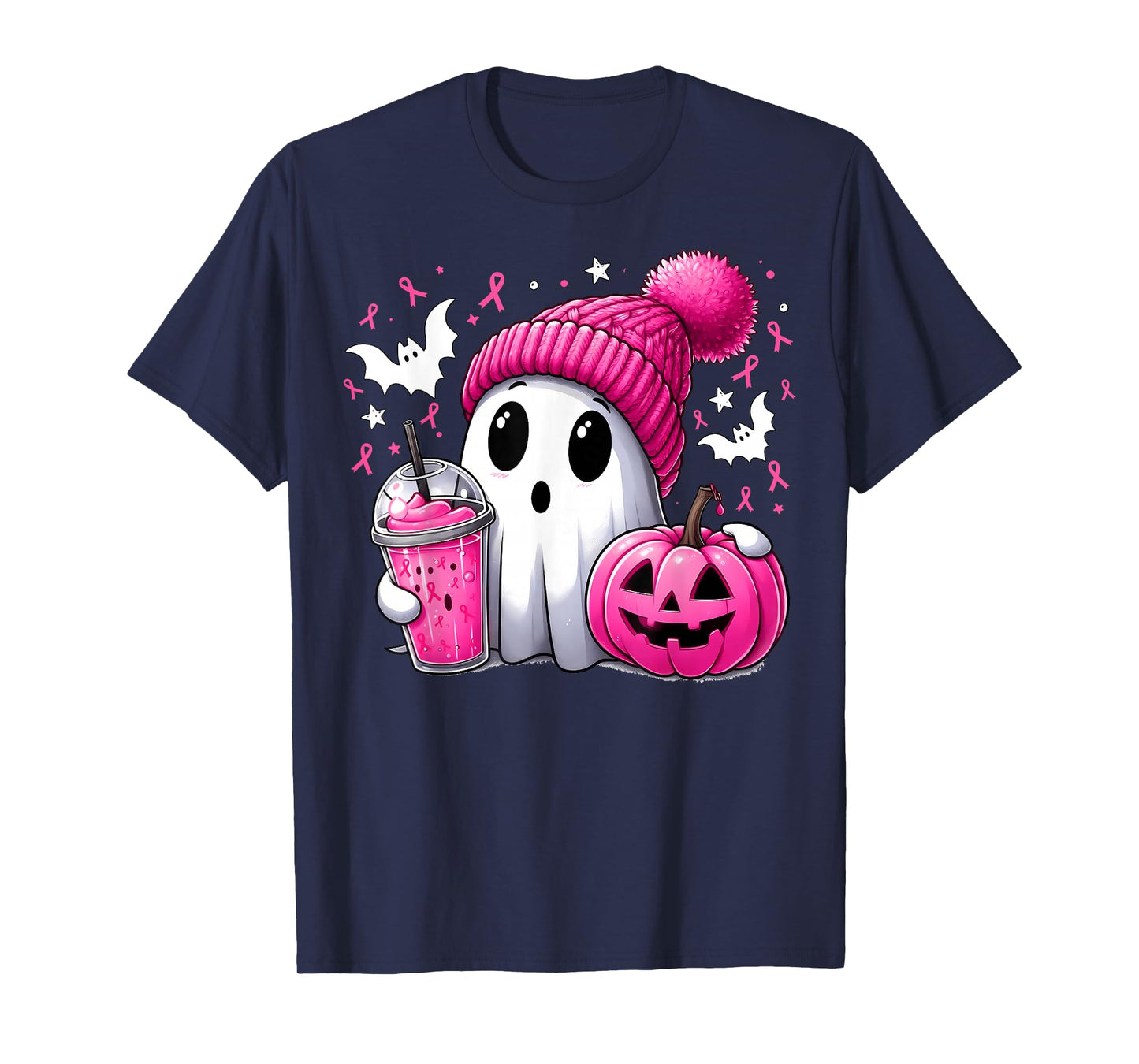 Cute Ghost Pink Ribbon Halloween Breast Cancer Awareness T-Shirt
