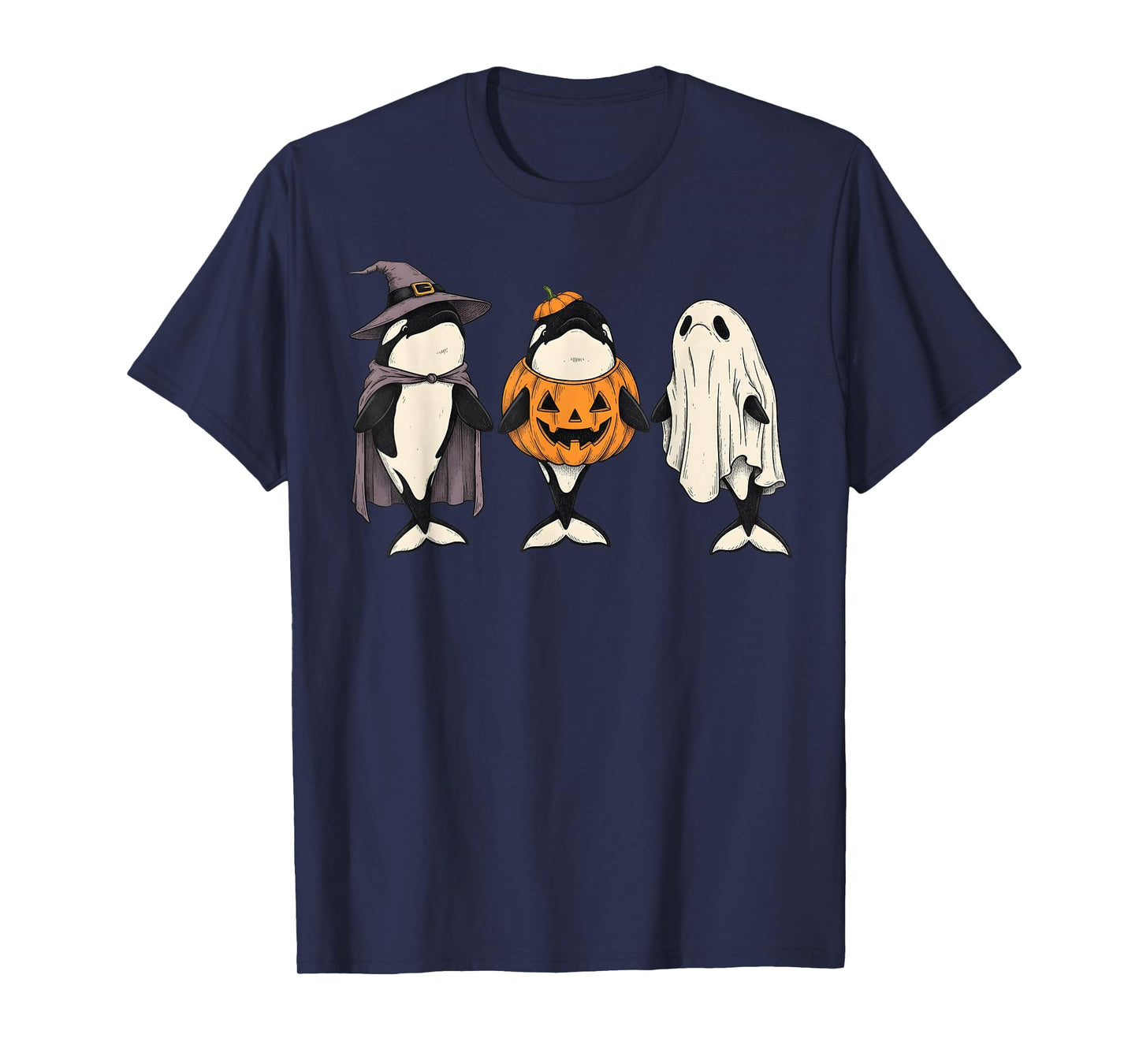 Spooky Ghost Orca Whale Lover Pumpkin Halloween T-Shirt