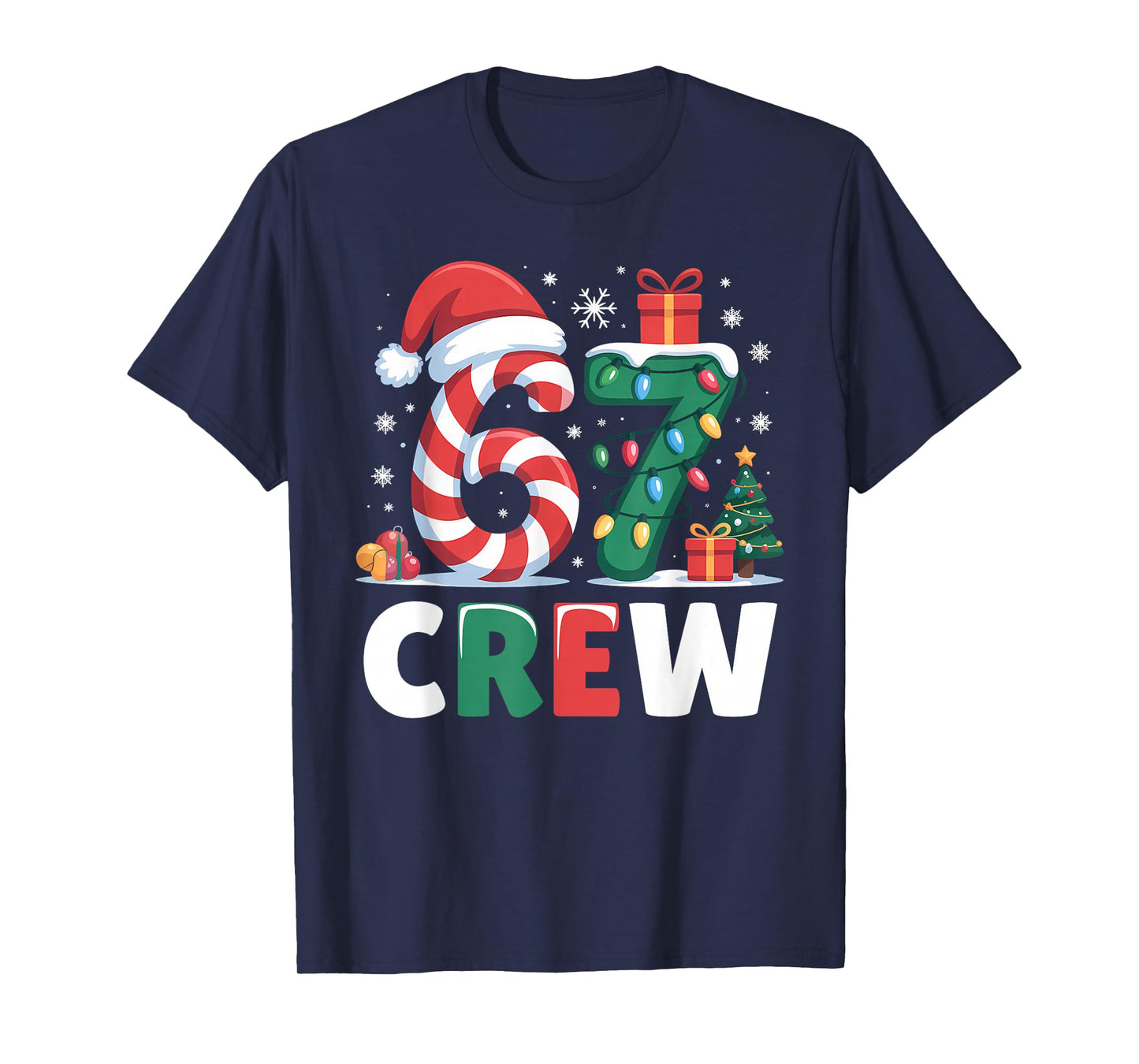 Christmas 67 Crew Brainrot Funny Candy Cane Lights Holiday T-Shirt