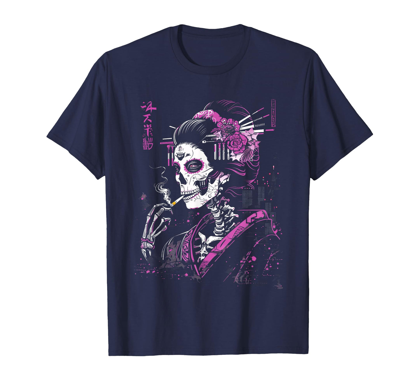 Anime Japanese Goth Cyberpunk City Skull Sugar T-Shirt