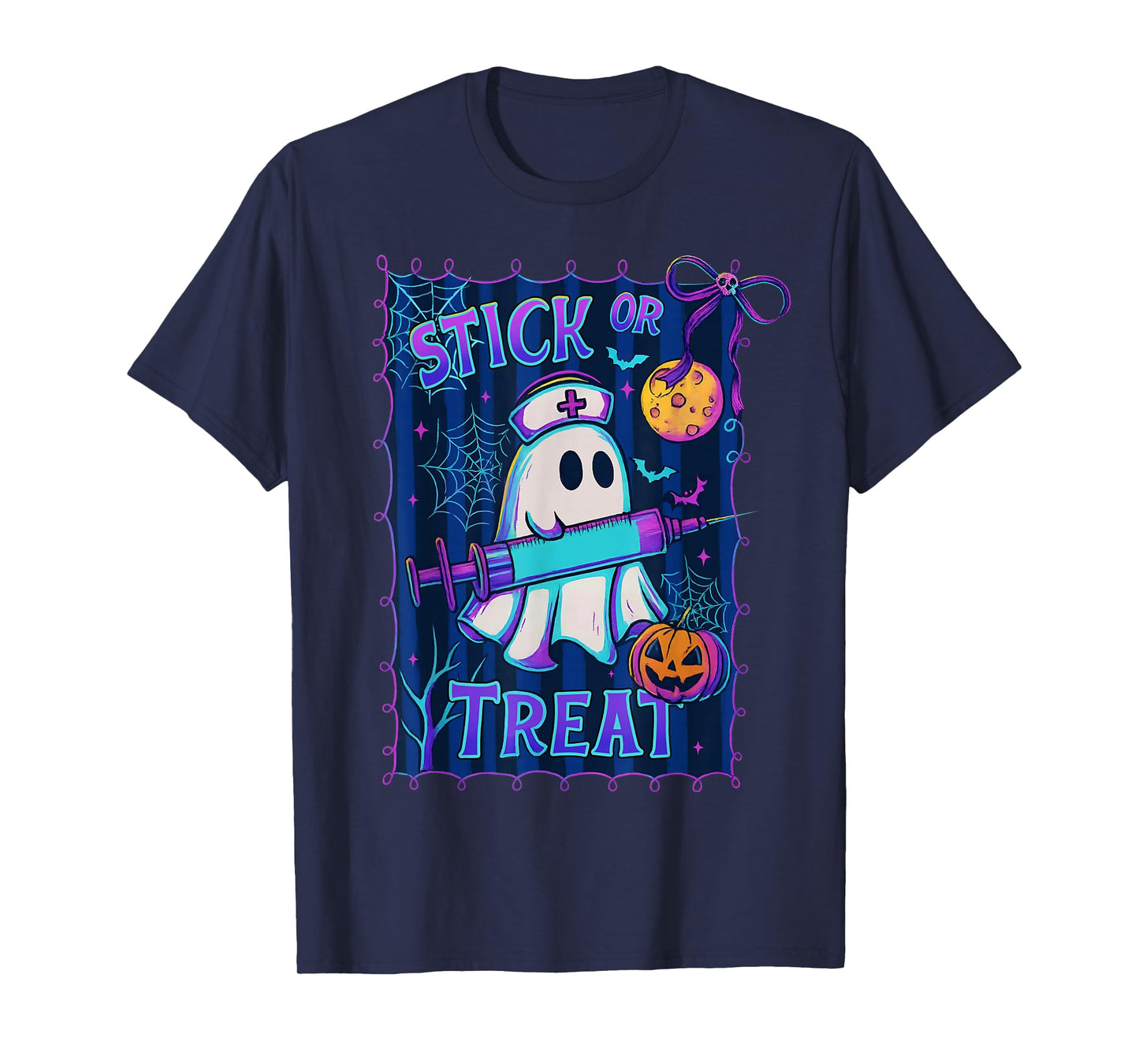 Halloween Stick Or Treat Funny Ghost Nurse Spooky Season T-Shirt