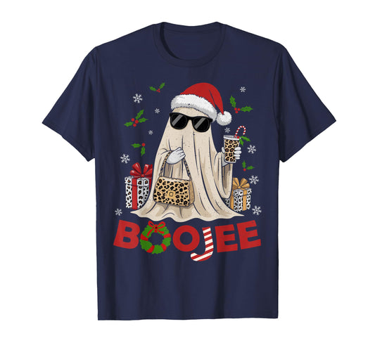 Ghost Santa Christmas Halloween Boo-JEE Leopard Coffee Funny T-Shirt