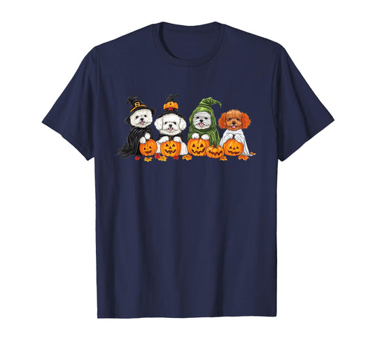 Cute Fall Bichon Frise Dog Owner Halloween T-Shirt