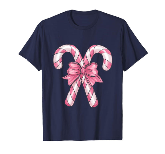 Candy Cane Christmas- Pretty Pink Bow T-Shirt