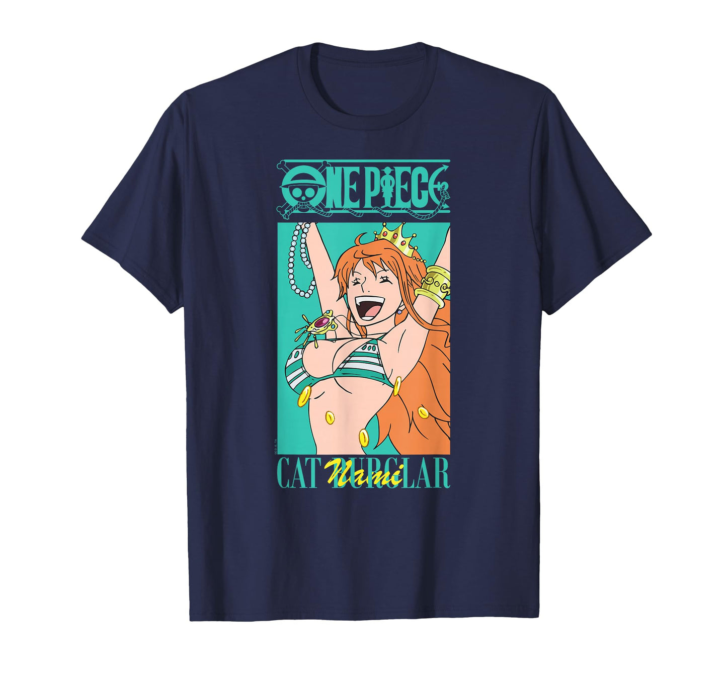 One Piece Anime Cat Burglar Nami Teal Logo T-Shirt