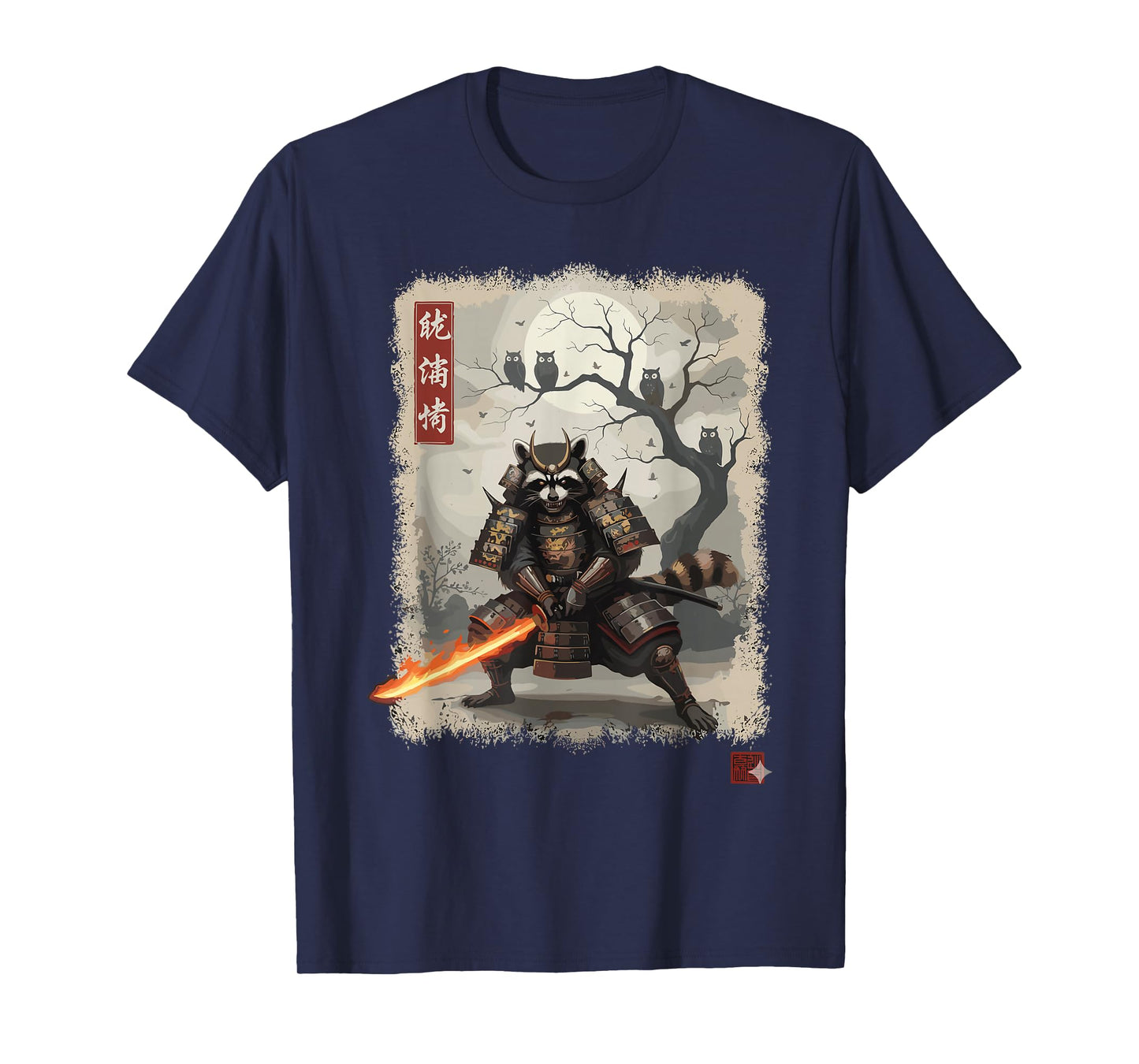 Samurai Raccoon Japanese Shirts for Men Warrior Vintage T-Shirt