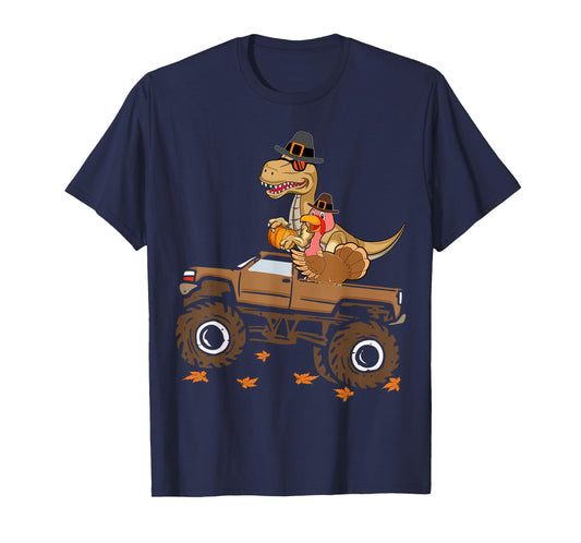 Happy Thanksgiving dinosaur Turkey Riding truck kids boys T-Shirt