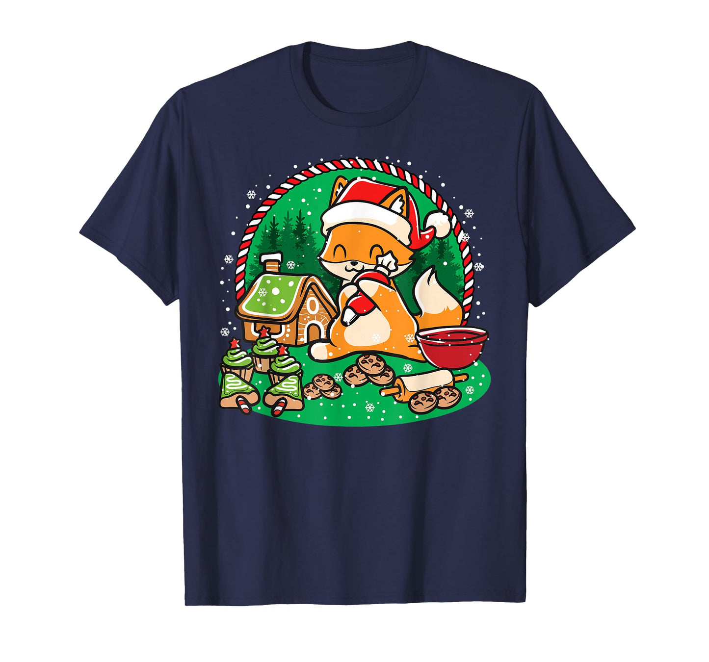 Gingerbread House Xmas Cookie Baking Team Cute Fox Baker T-Shirt