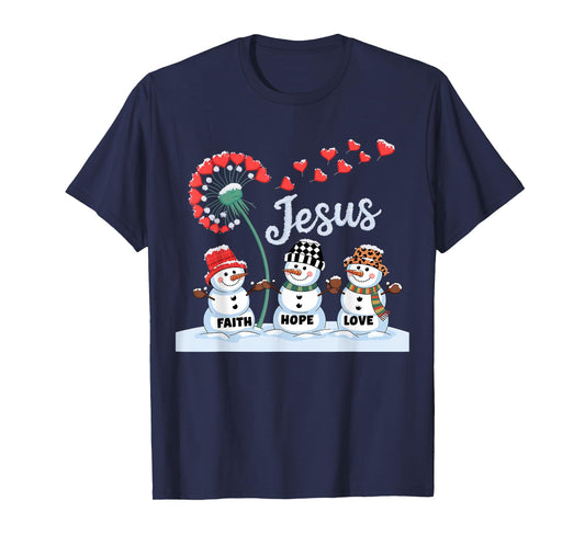Jesus Faith Hope Love Snowman Plaid Leopard Christmas Women T-Shirt