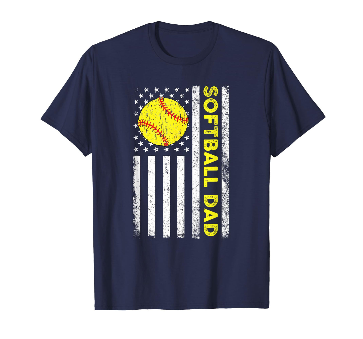Softball Dad Distressed American Flag Fathers Day T-Shirt