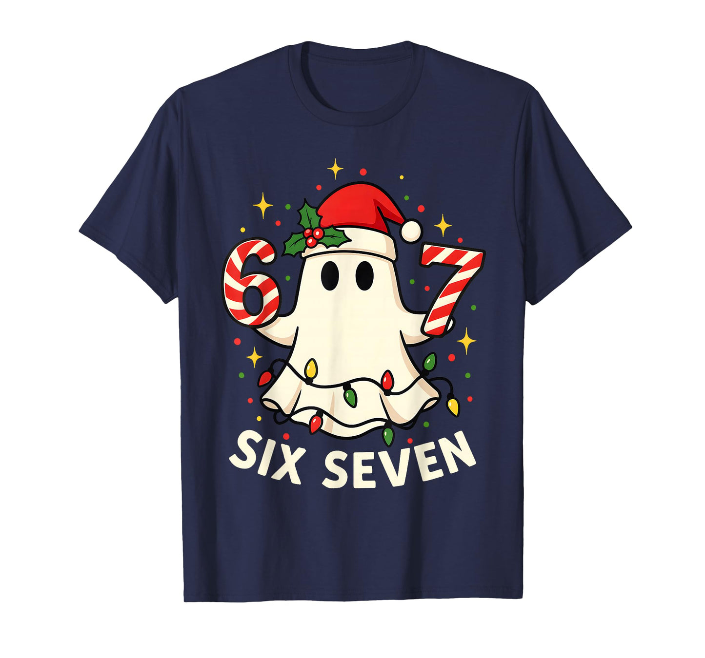 Cute Boo Ghost Lights Candy Cane Christmas 67 Meme T-Shirt