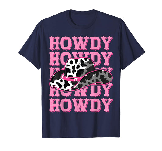 HOWDY - Country Southern Western Pink Texas Cow pattern T-Shirt