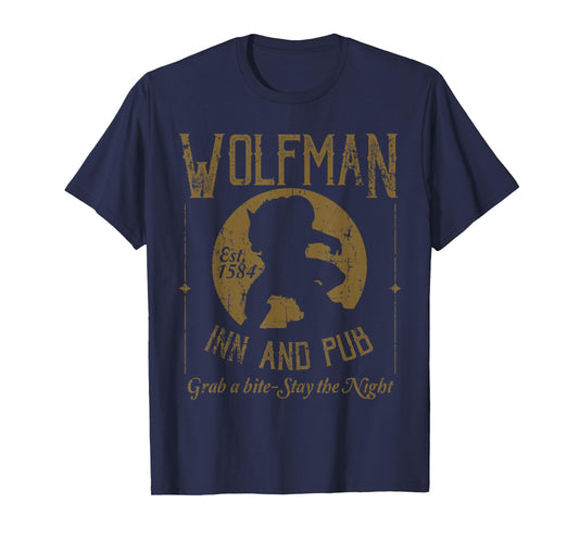 Candis Raechelle Designs Wolfman Inn and Pub Distressed Black T-Shirt