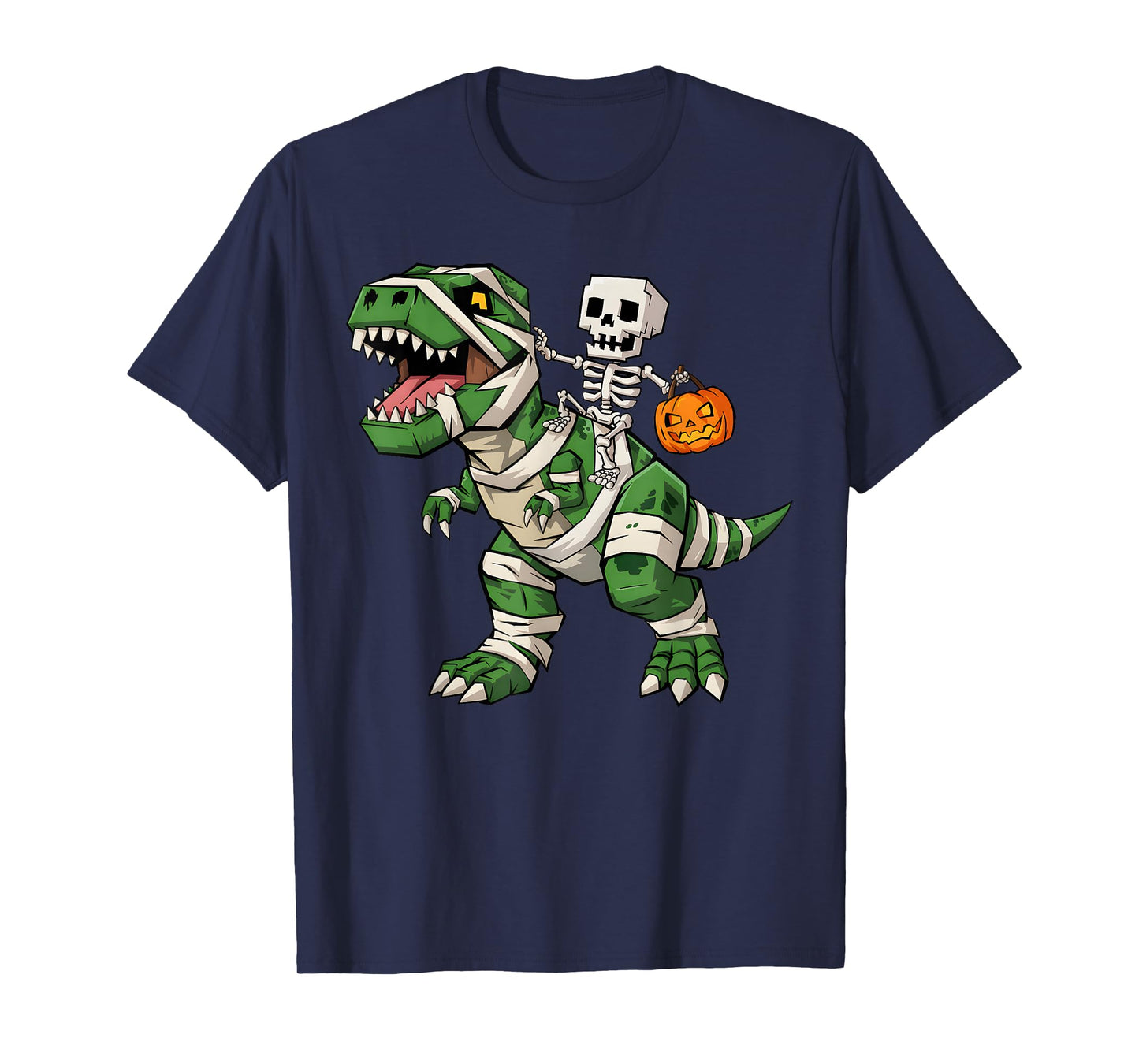 Skeleton Dinosaur T rex Boys Kids Funny Halloween Pumpkin T-Shirt