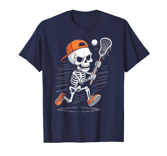 Skeleton Lacrosse Halloween Costume Funny Men Boys Kids T-Shirt