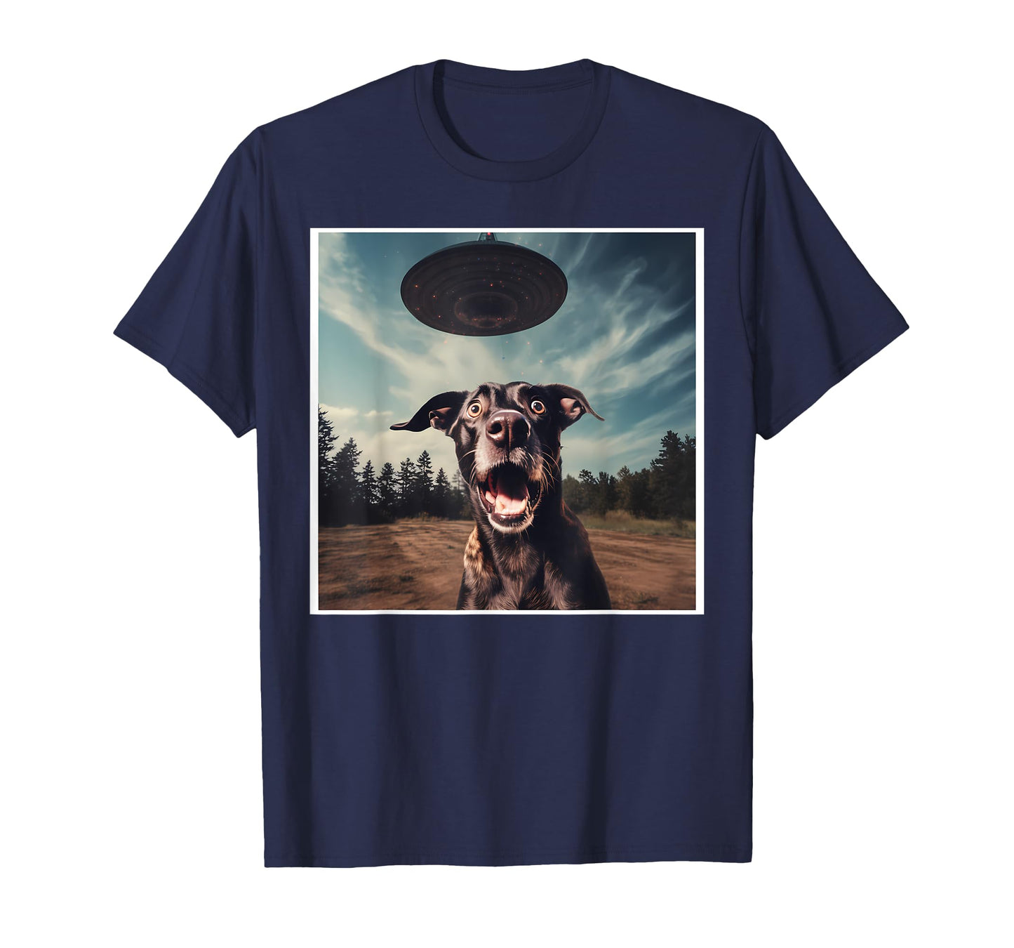 Dog Selfie with UFOs Alien Extraterrestrial UFO Believer Men Women T-Shirt
