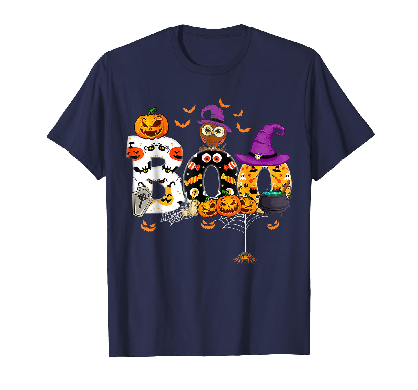 Boo Creepy Owl Pumpkin Ghost Halloween Men Women Kids T-Shirt
