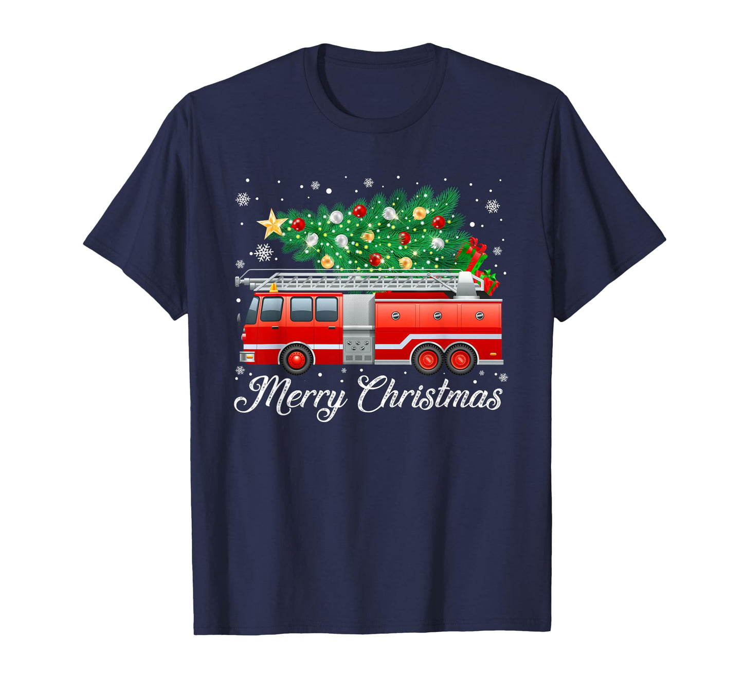 Firetruck Christmas Tree Funny Xmas Pajamas Firefighter T-Shirt