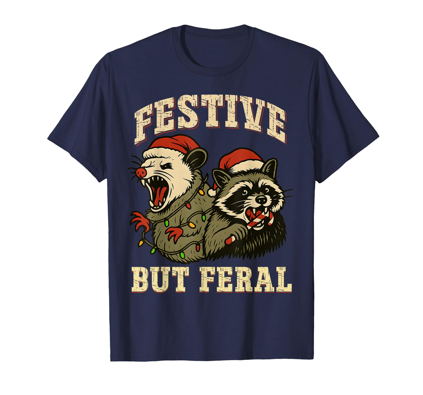 Funny Feral Christmas Raccoon and Possum Festive Xmas Animal T-Shirt
