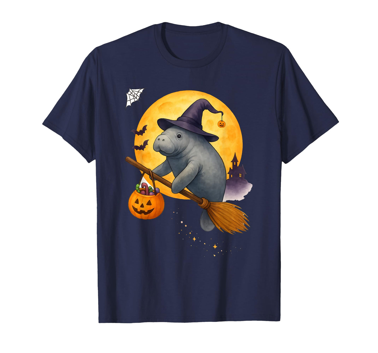 Manatee Witch Hat Pumpkin Halloween Costume Men Women T-Shirt