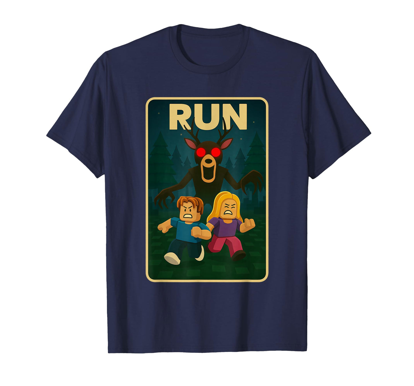 Run - 99 Nights Halloween Gamer Deer in The Forest Kids Meme T-Shirt