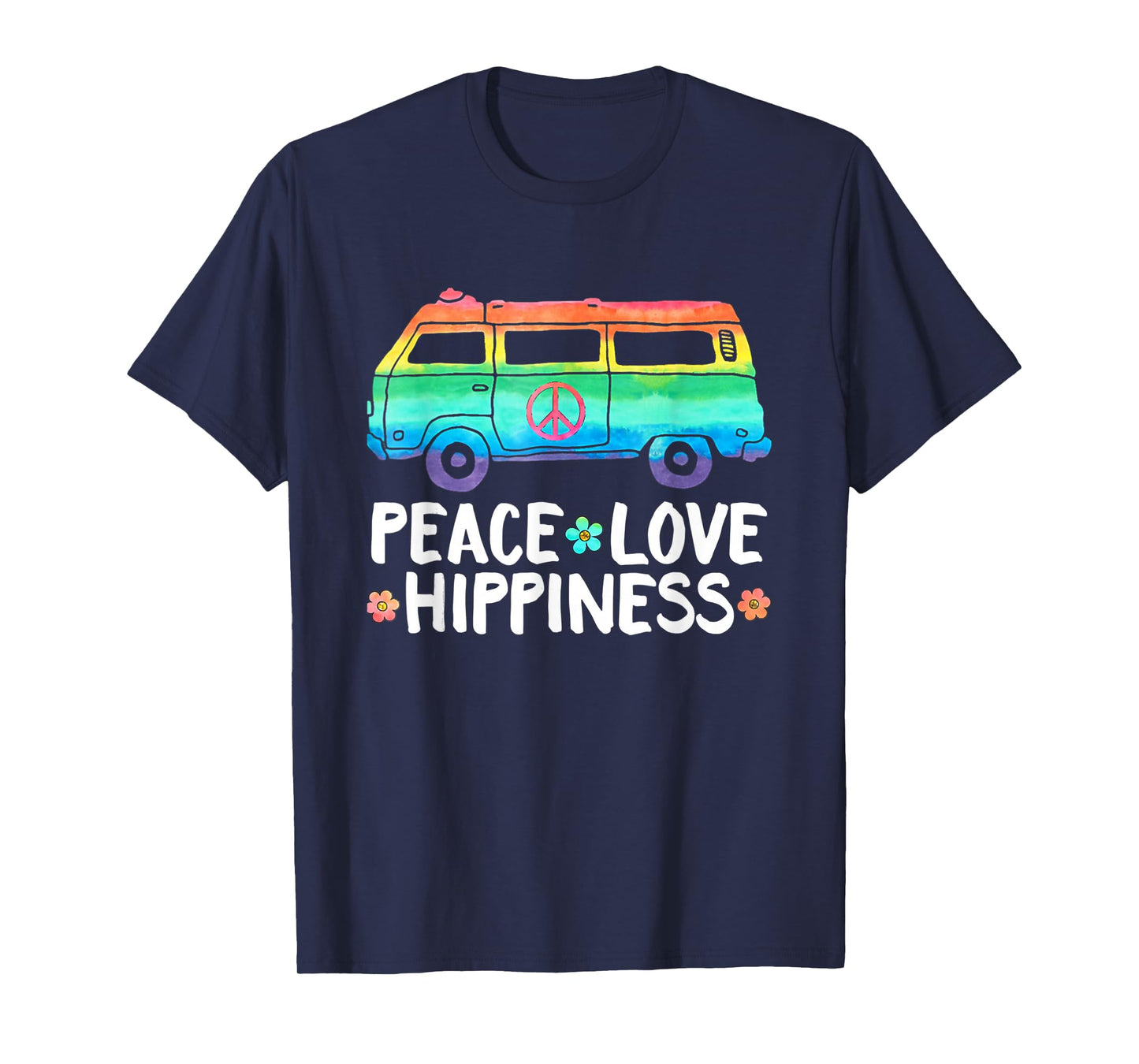 Peace Love Hippiness Rainbow Peace Symbol Flowers T-Shirt