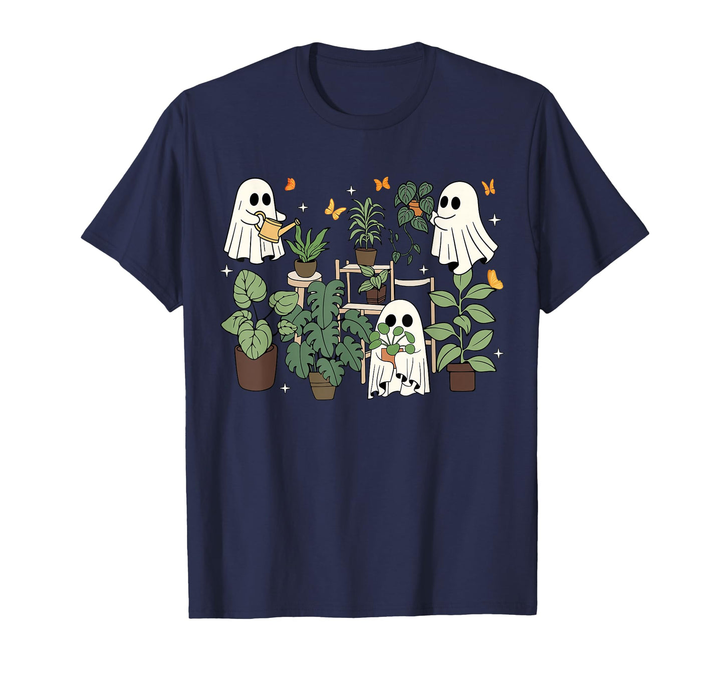 Ghost Plant Lady Retro Halloween Plants Spooky Mom Women T-Shirt