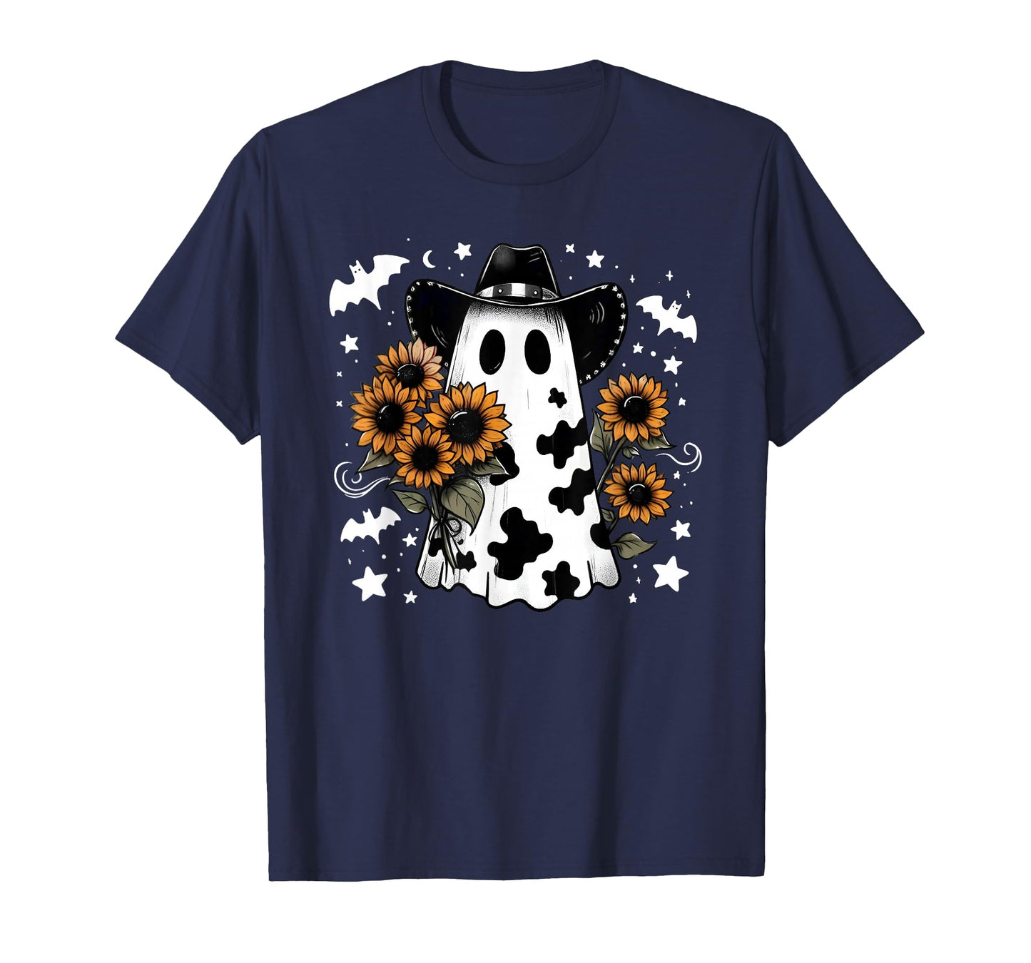 Funny Ghost Spooky Season Halloween Sunflower Cowboy Western T-Shirt