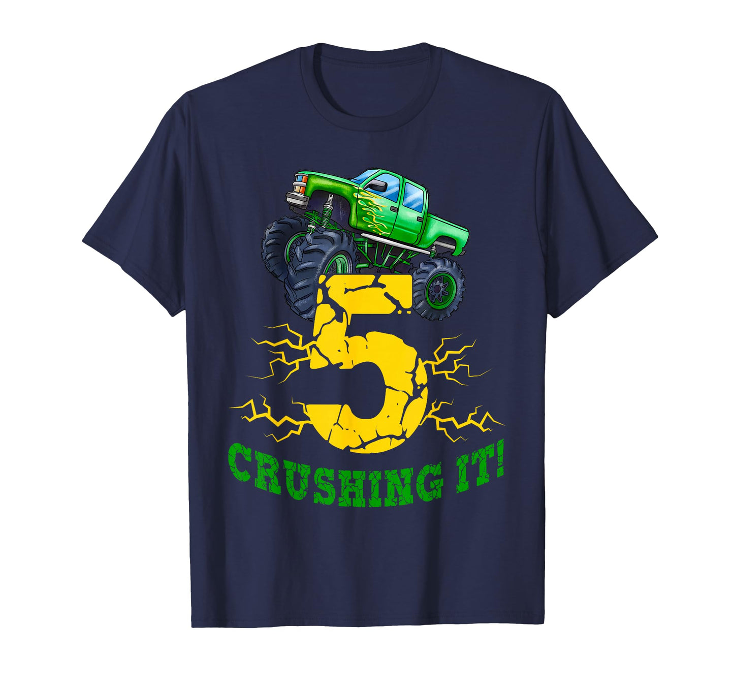 5 Years Old Boys Crushing It Monster Truck 5th Birthday Boy T-Shirt