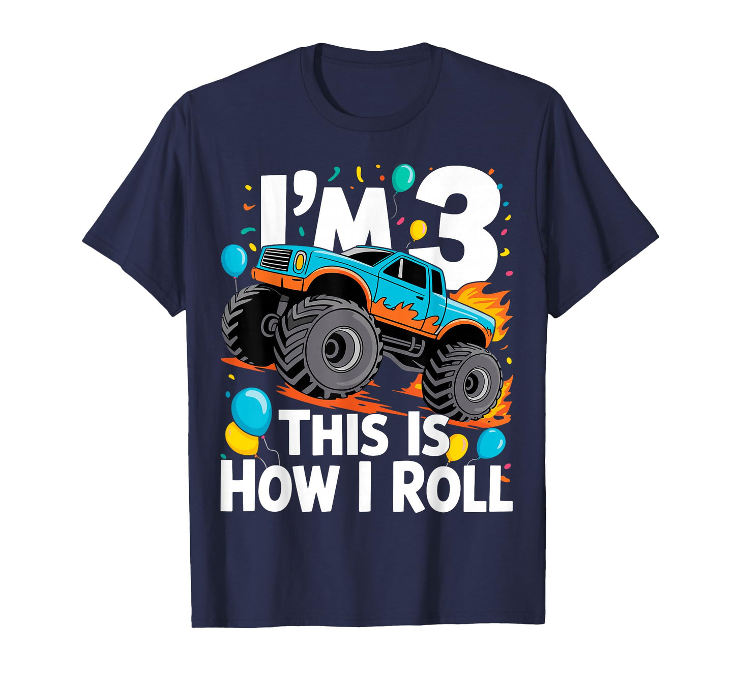 3 Year Old Monster Truck 3rd Birthday Boy Monster Truck T-Shirt