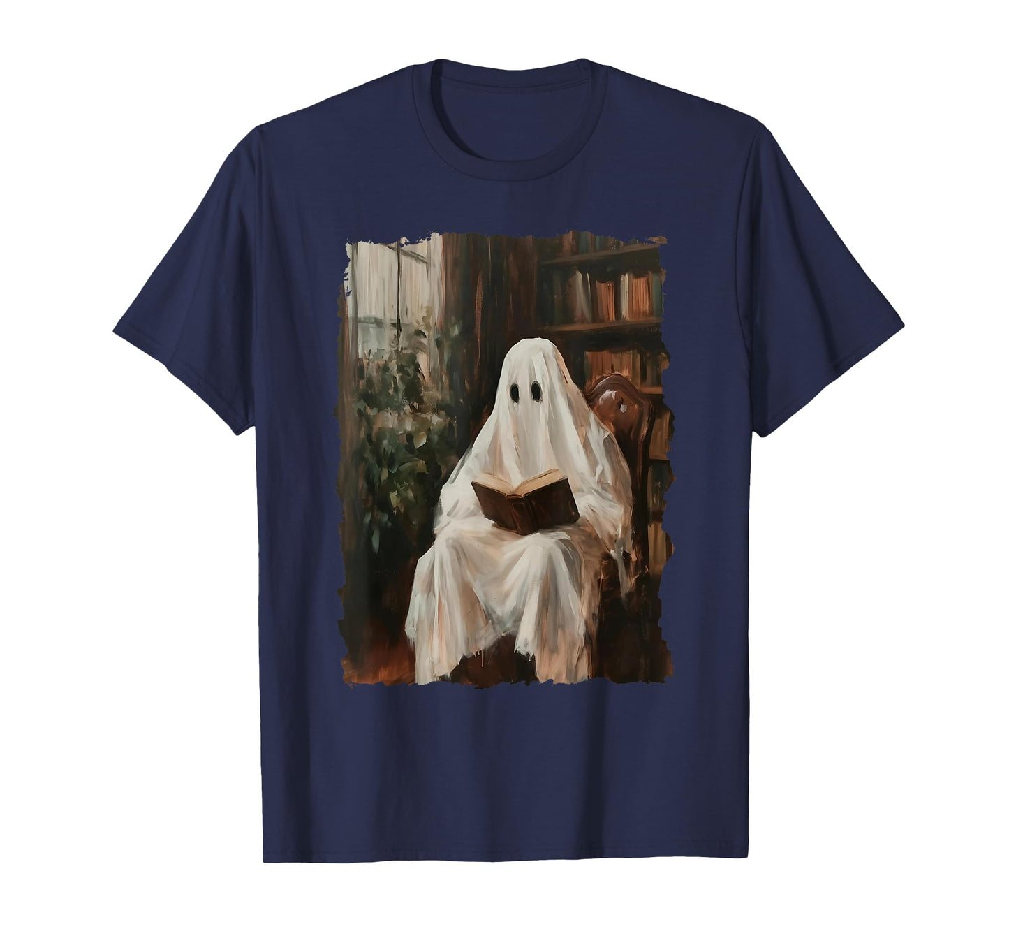 Ghost Library Halloween Book Reading Books Lover Teacher T-Shirt