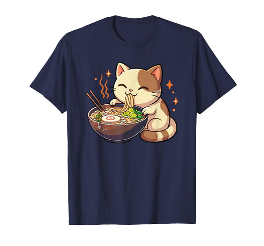 Cat with Noodles Ramen Kawaii Cat T-Shirt
